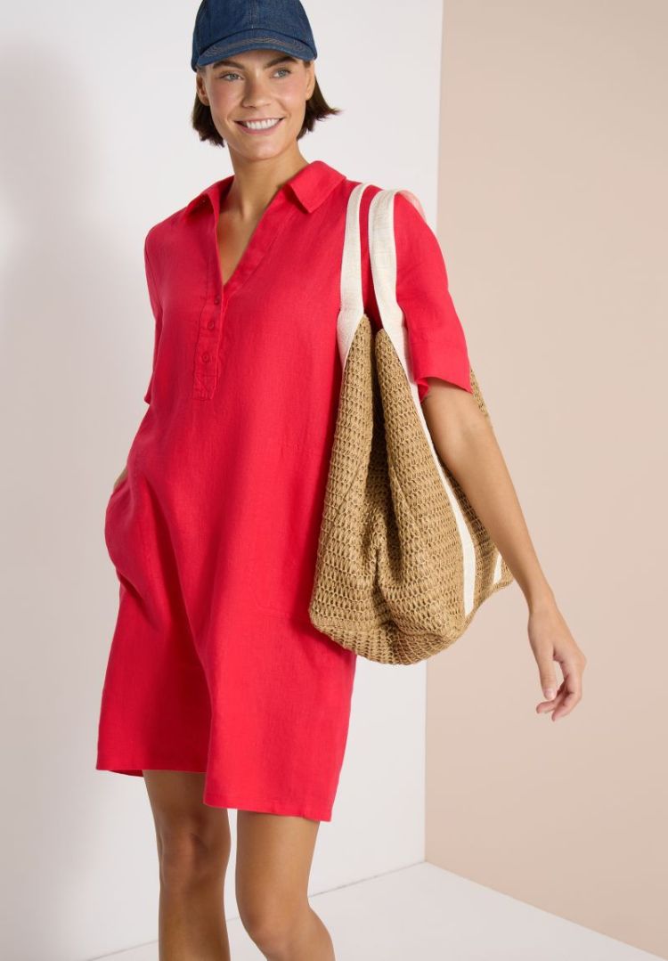 Linnen knielange jurk 17326 fresh red
