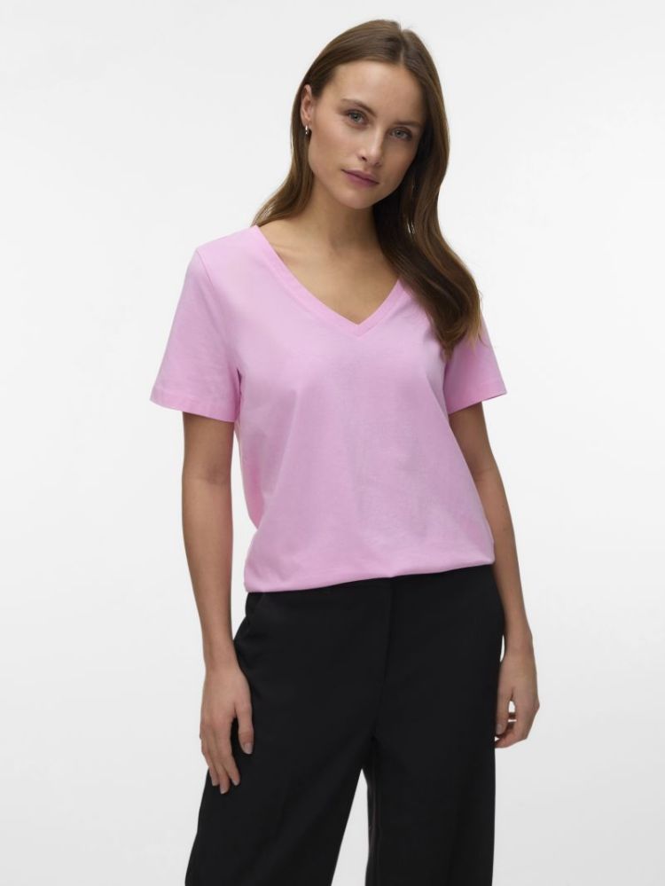 VMPAULINA SS V-NECK T-SHIRT JR 290741 Bonbon
