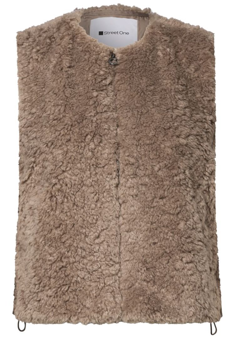 A220346 SHORT FAKE FUR VEST 17870 sanded am